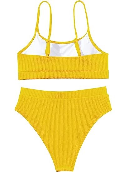 High Waisted Tummy Control Ribbed Bikini Crop Top Swimsuit Set 2 Piece