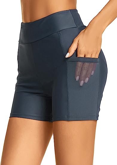 Women's Swim Shorts with Pockets High Waist Swimsuit Bottoms Swimwear Board Shorts