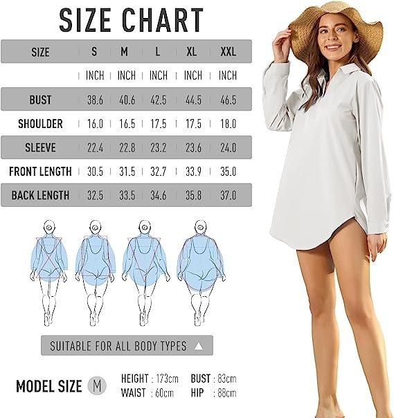 Women's UPF 50+ Long Sleeve Sun Shirt Beach Coverup Swimwear