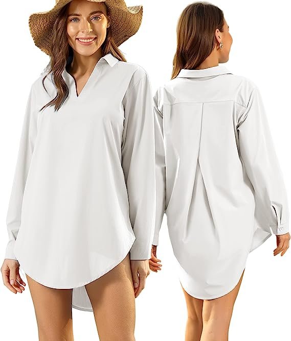 Women's UPF 50+ Long Sleeve Sun Shirt Beach Coverup Swimwear