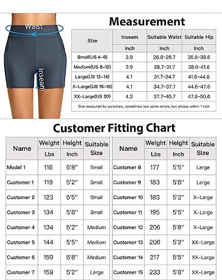 Women's Swim Shorts with Pockets High Waist Swimsuit Bottoms Swimwear Board Shorts