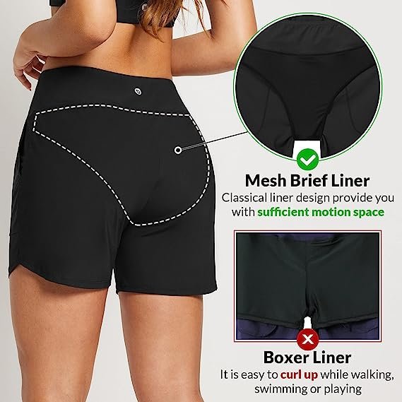 Women's 5" High Rise Swim Board Short Bottom with Pockets